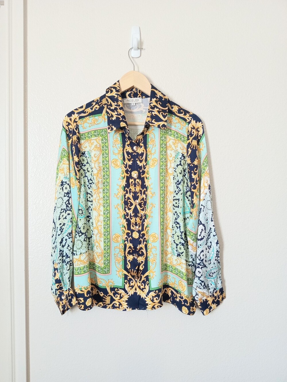 Rachel Zoe Baroque Rayon Long Sleeve Button Front Blouse Women's Small